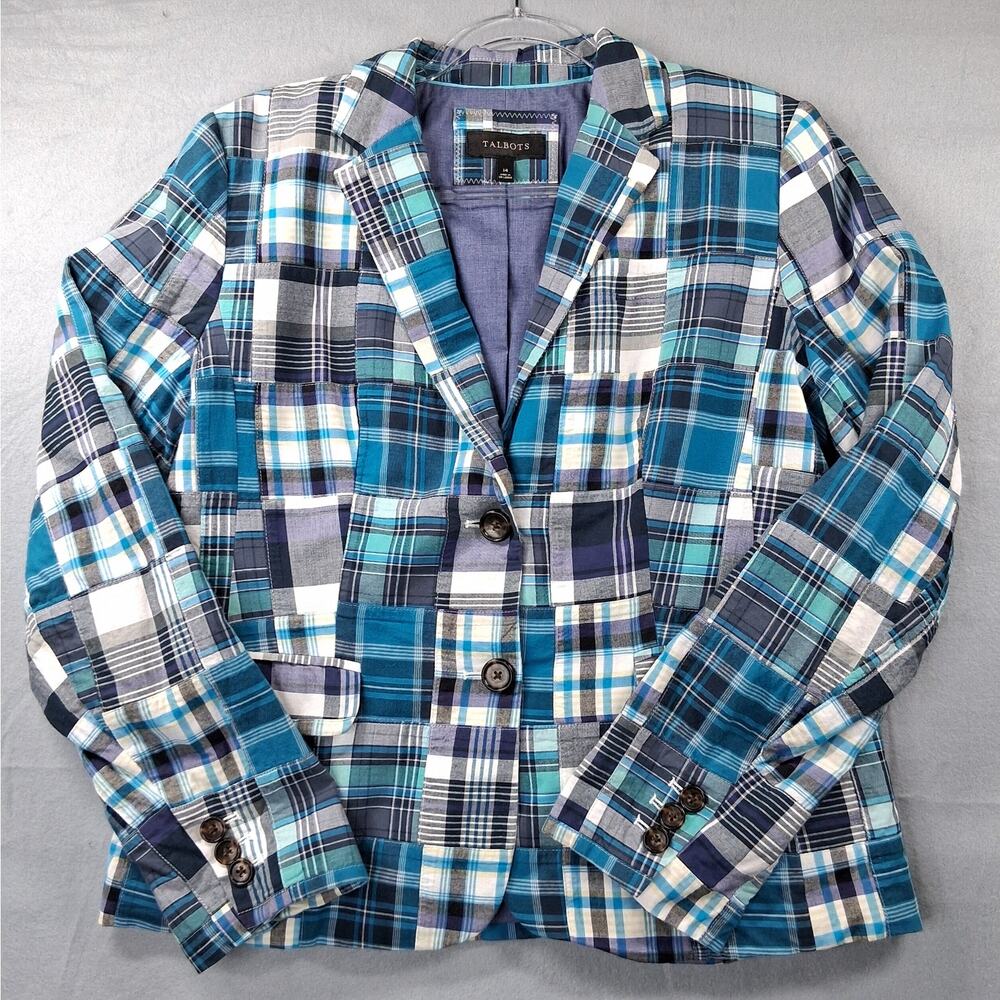 Talbots Madras Plaid Patchwork Blazer Women's 14 … - image 2